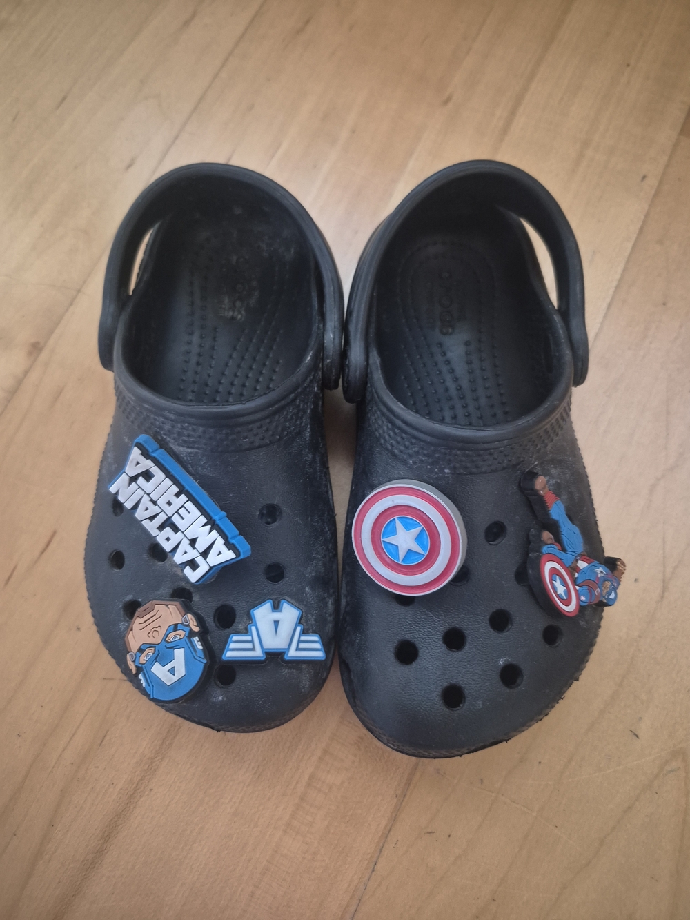 CROCS Kids Black Captain America Clog Sandals with Hero Charms